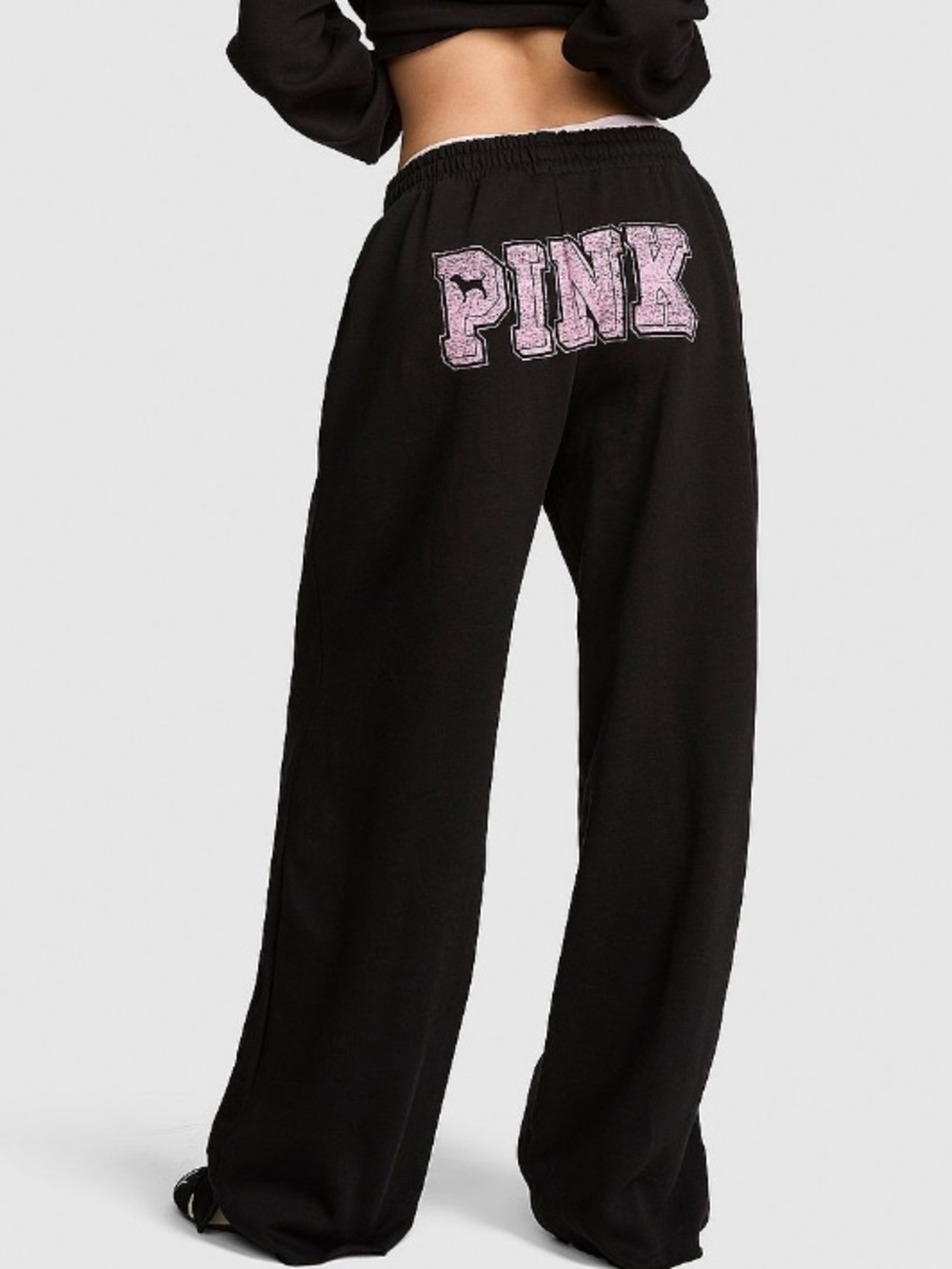 🩷VS Pink Campus Fleece Wide Leg Split Hem sweatpants Pink Friday Y2K style XXL
